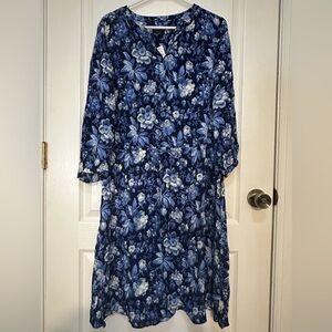 Talbots Blue Floral Long Sleeve Dress